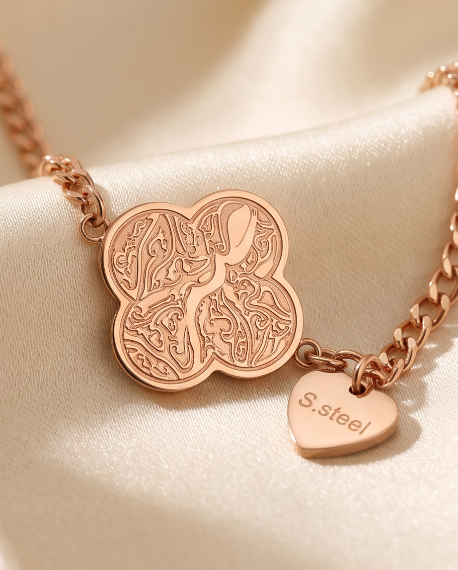 Rose Gold Calligraphy Clover Bracelets