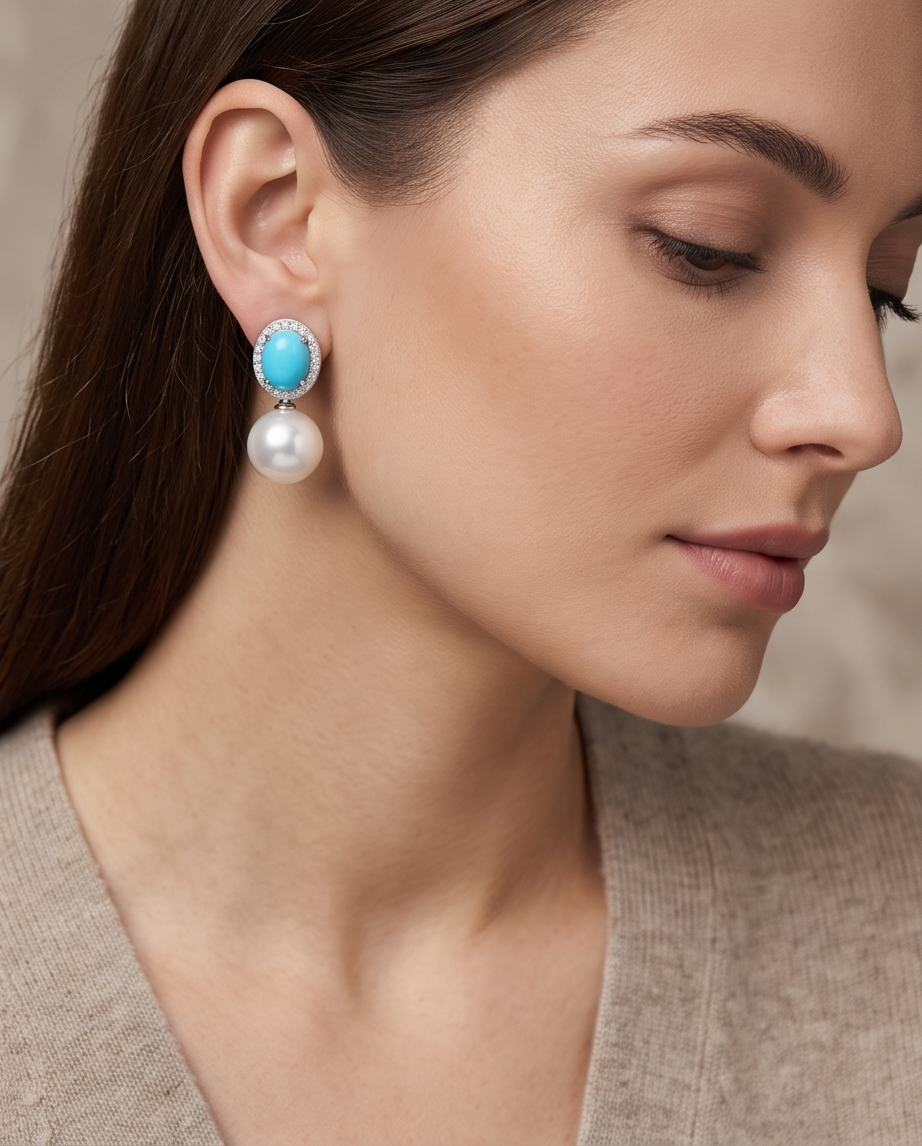 Pearl Turquoise Drop Studs