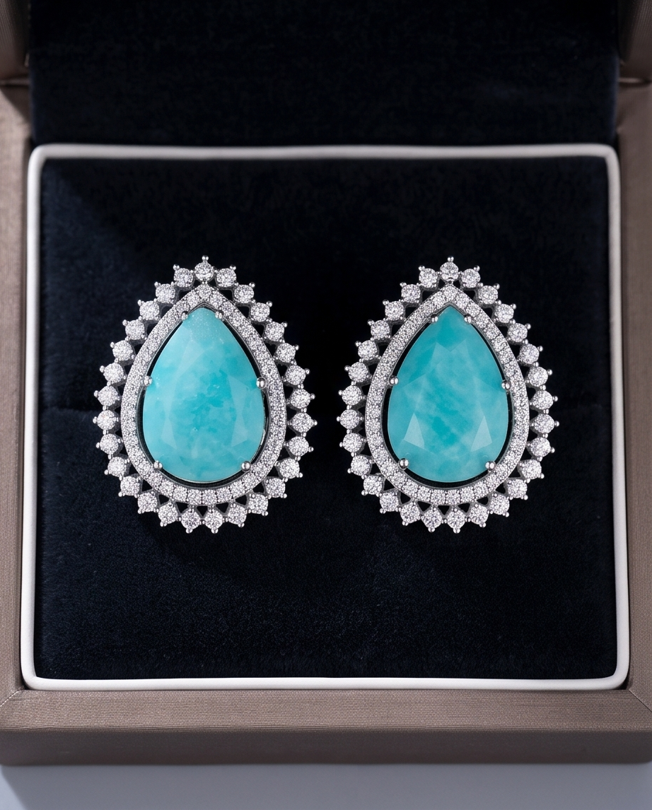 Teardrop Turquoise Cubic Zircon Earrings