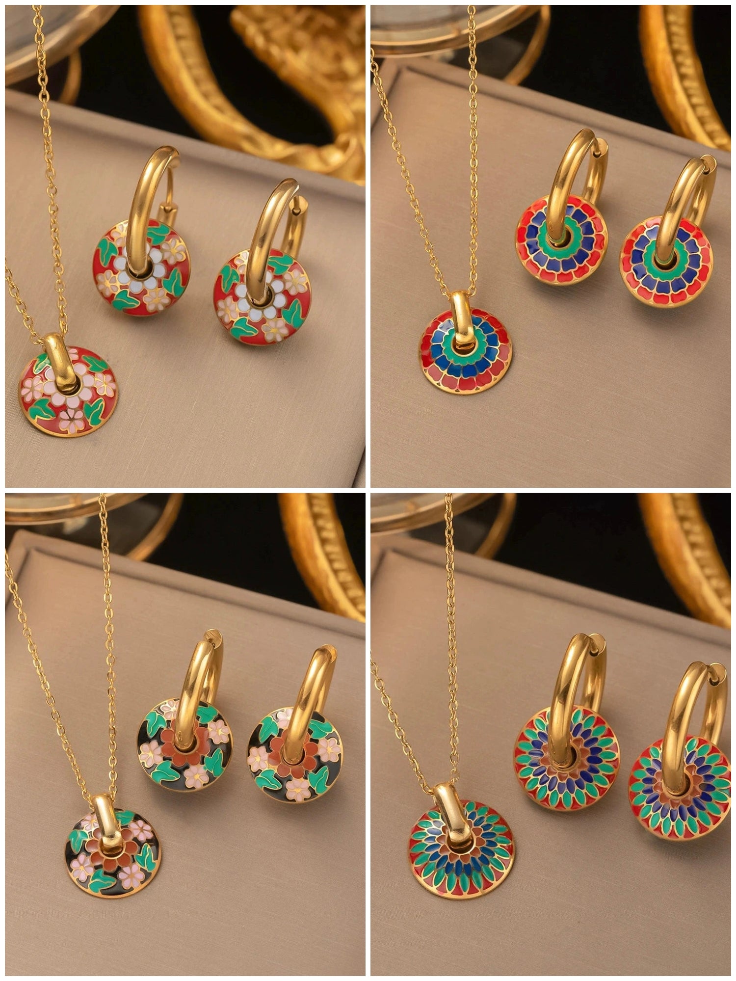 Handpainted 18K TieDie Pendant Set