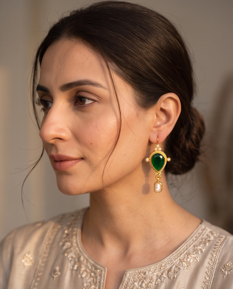 Retro Emerald Gold Earrings