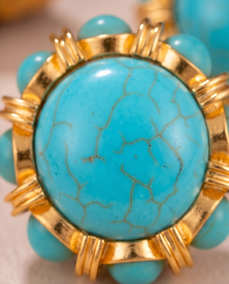 Natural Turquoise Round Earrings