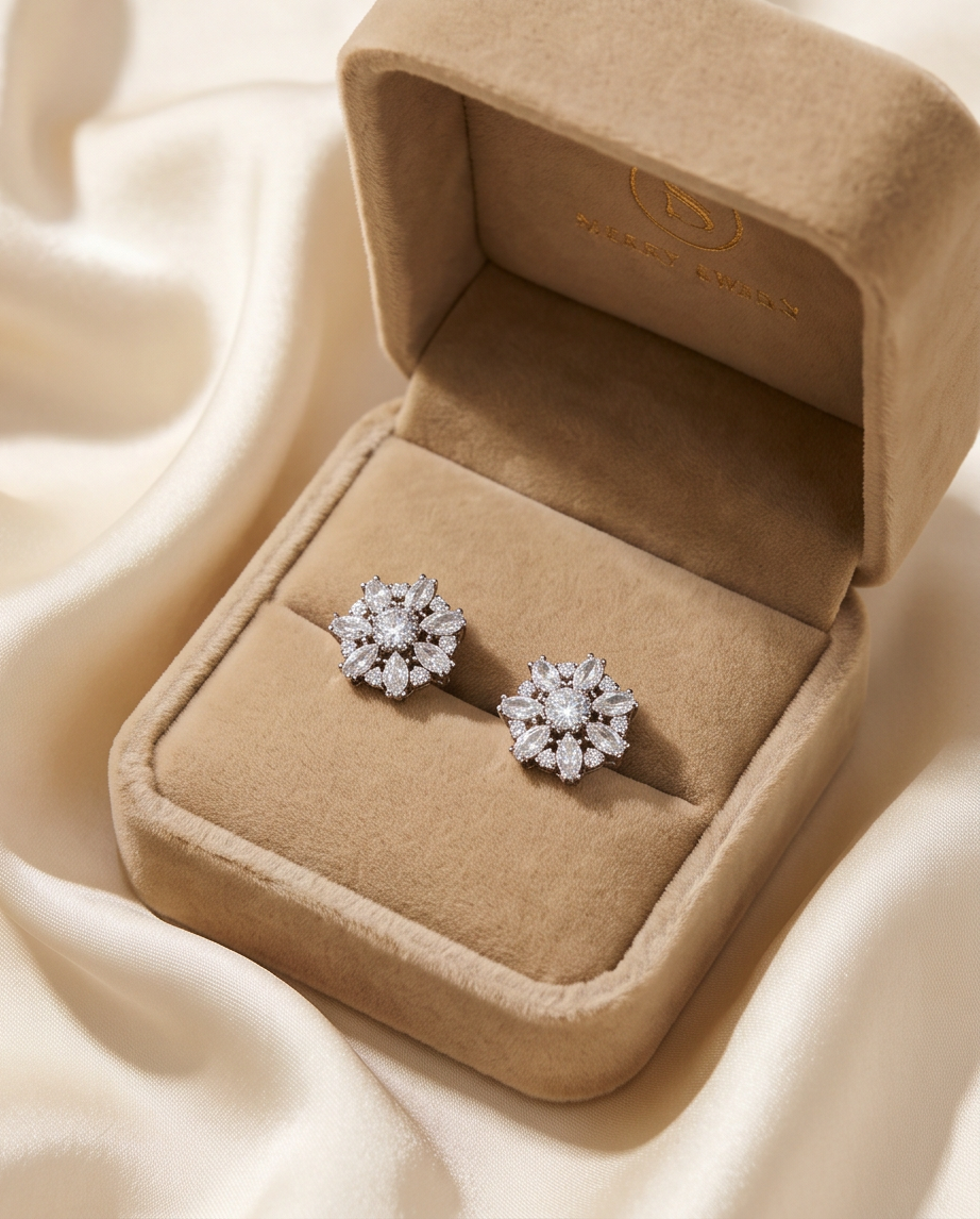 Snow-Flower Zircon Earrings