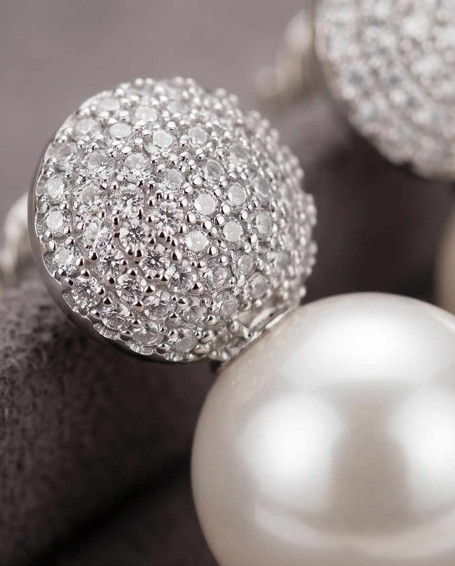 Zircon Pearl Round Earrings