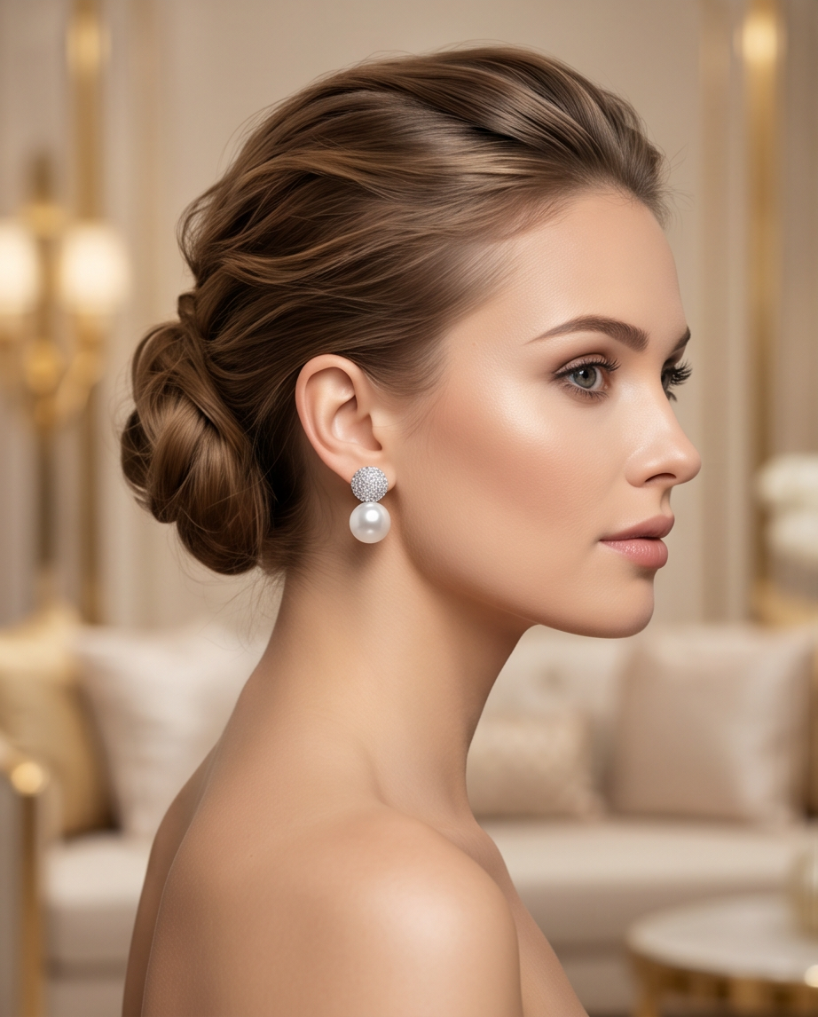 Zircon Pearl Round Earrings