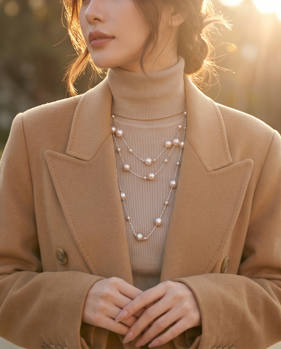 Champagne Long Pearl Necklace