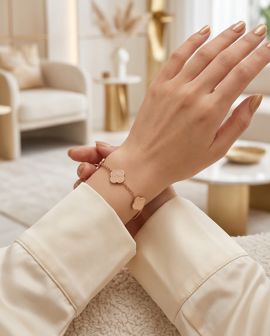Rose Gold Calligraphy Clover Bracelets