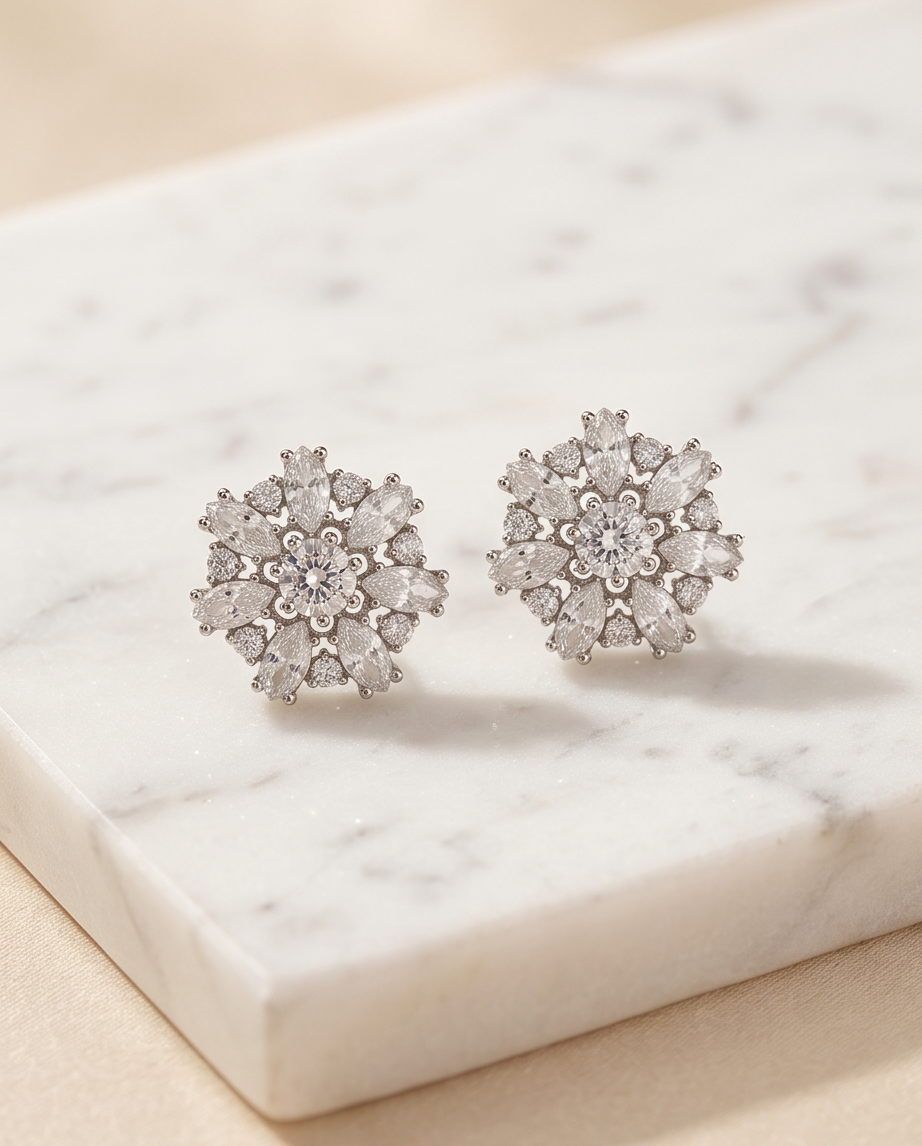 Snow-Flower Zircon Earrings