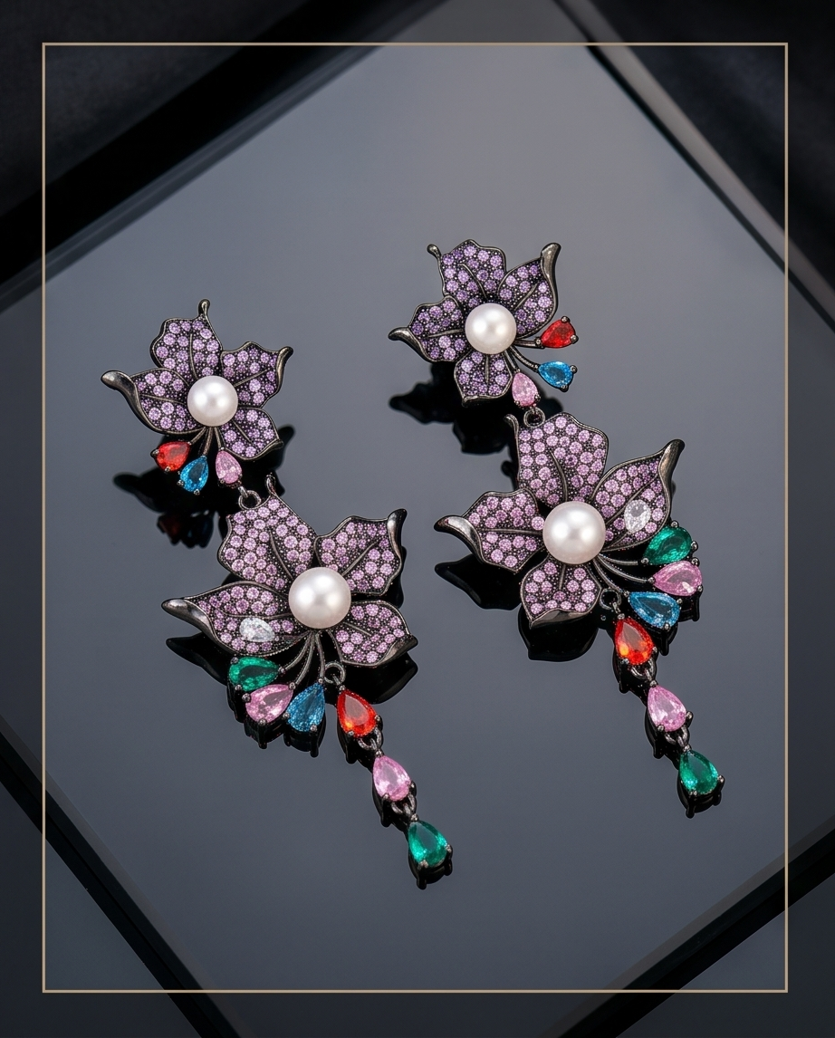 Tassel Pearl Flower Earrings
