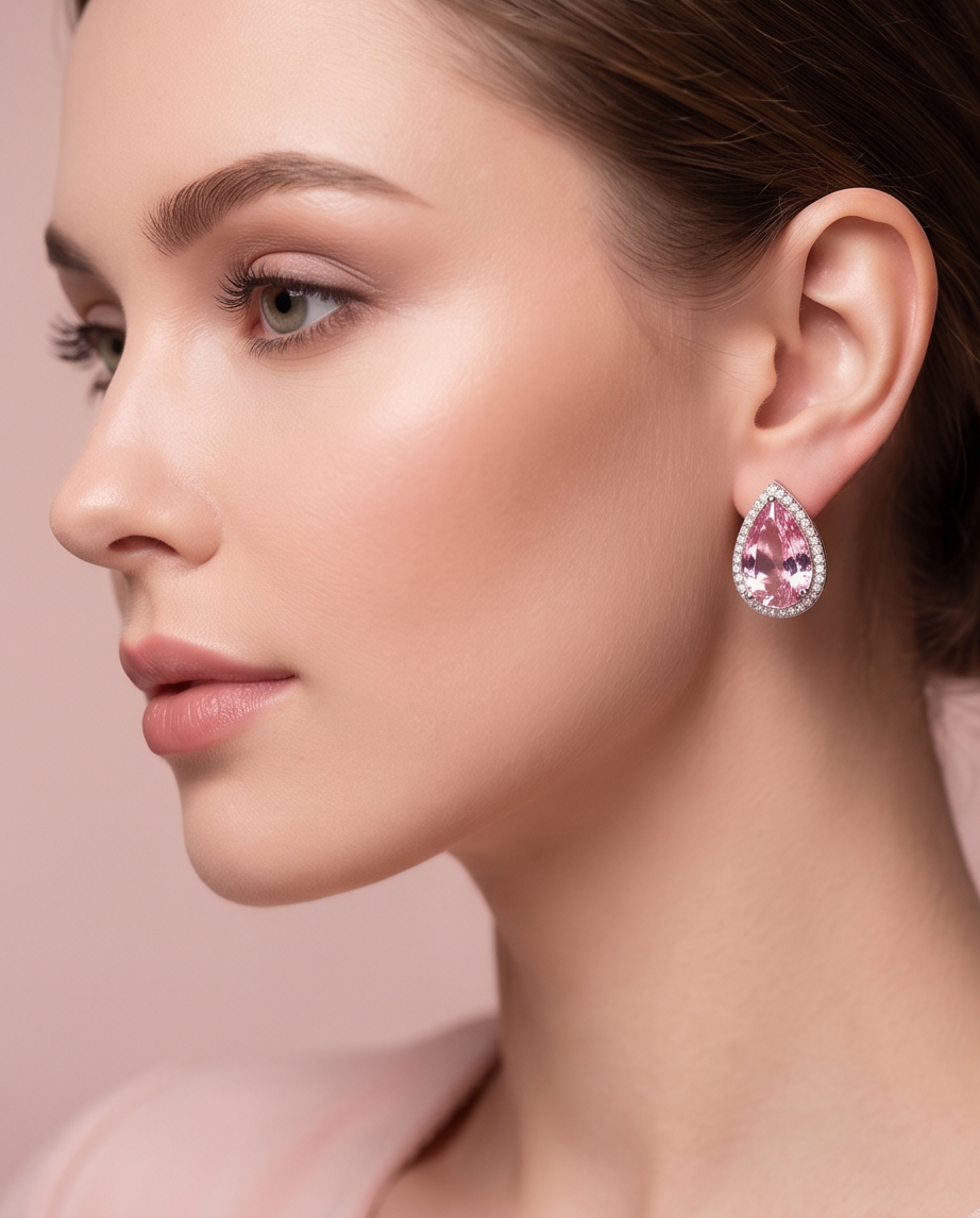 Pink Crystal Pear Earrings