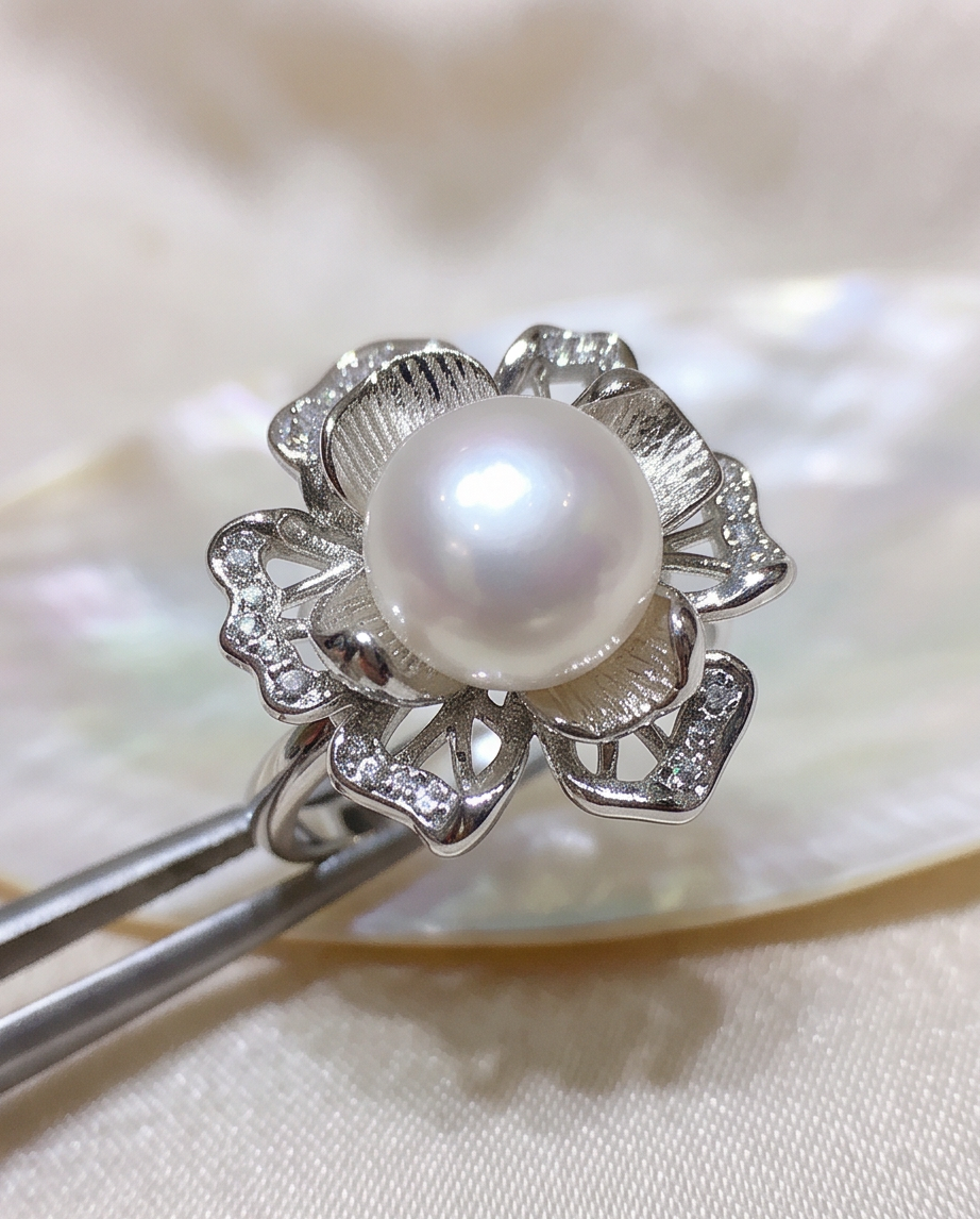 3D Flower Natural Pearl Pendant Set