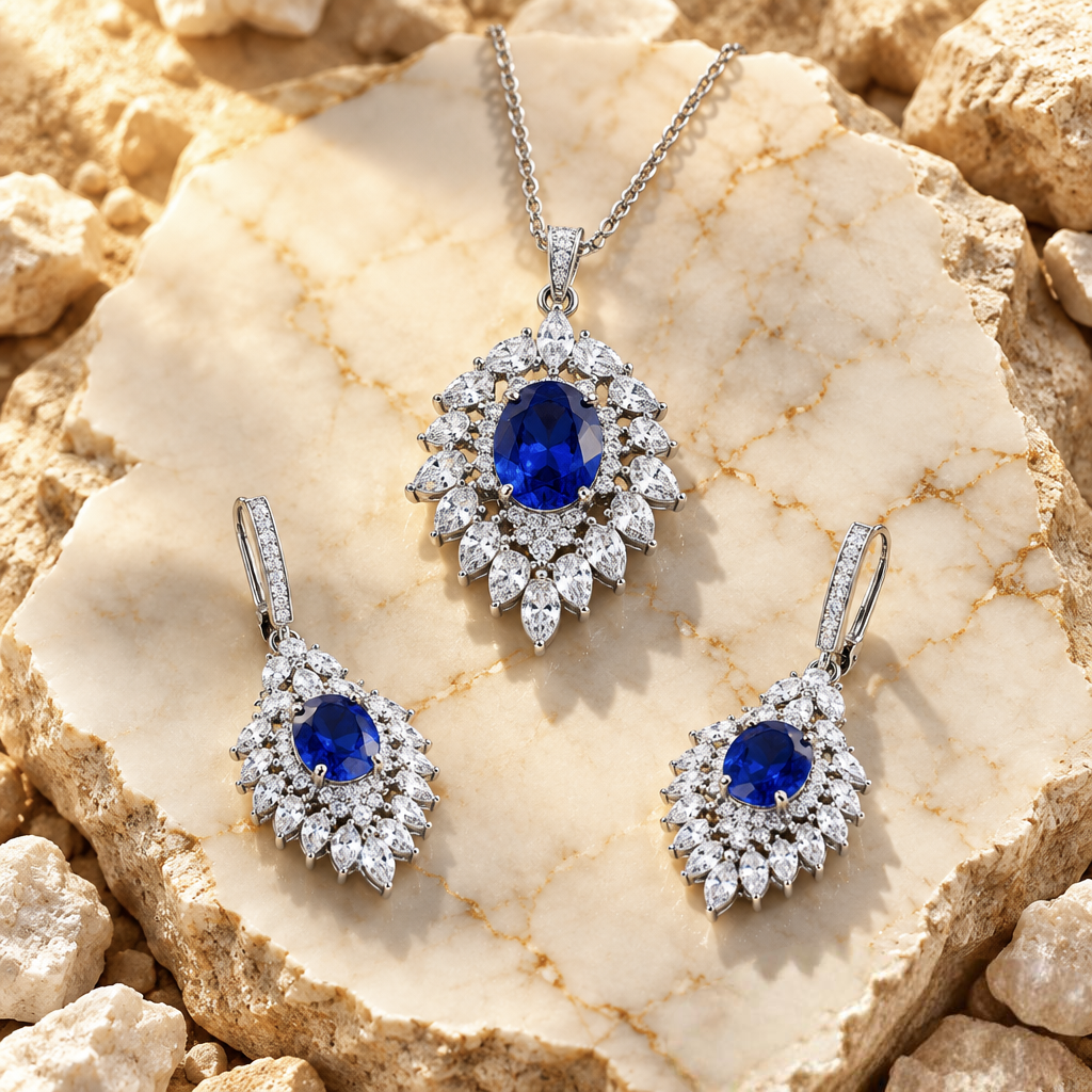 Royal Blue Elegant Pendant Jewelry Set