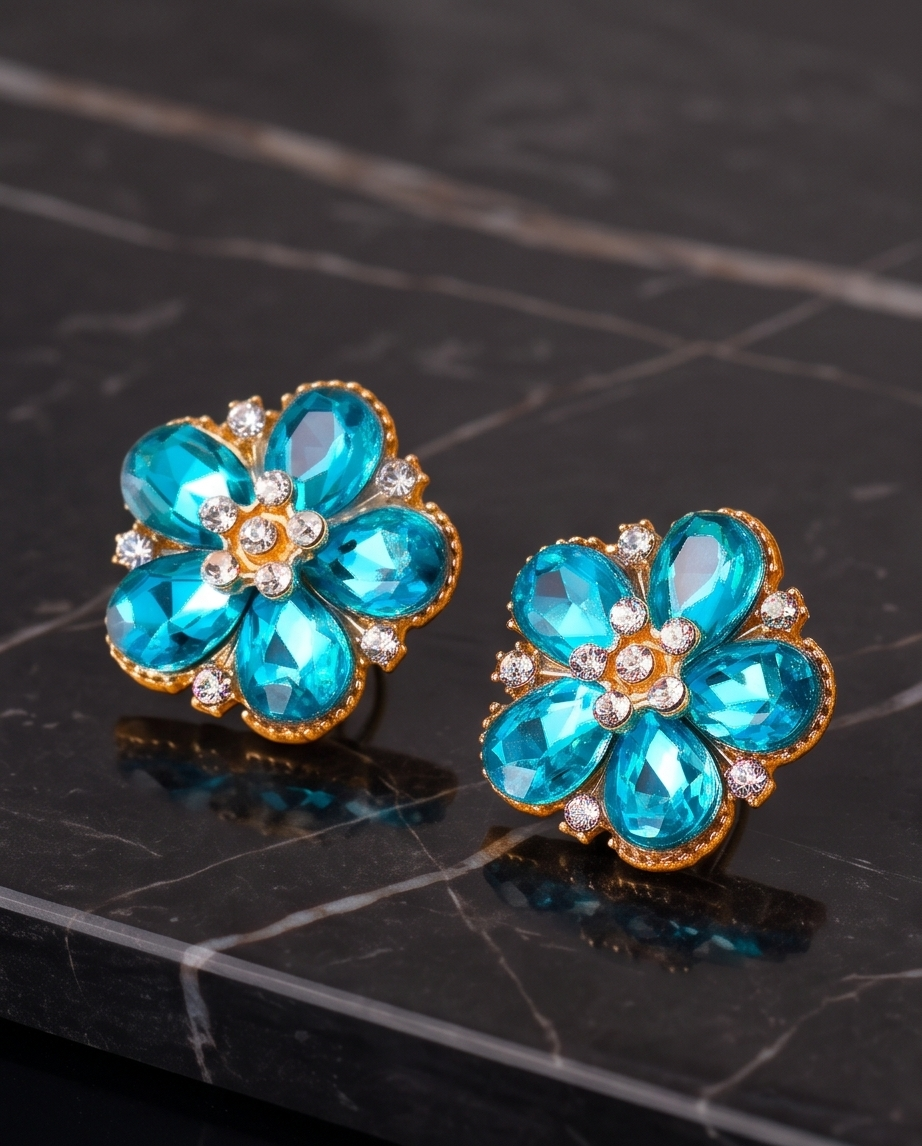 Blue Blossom Gem Stud Earrings
