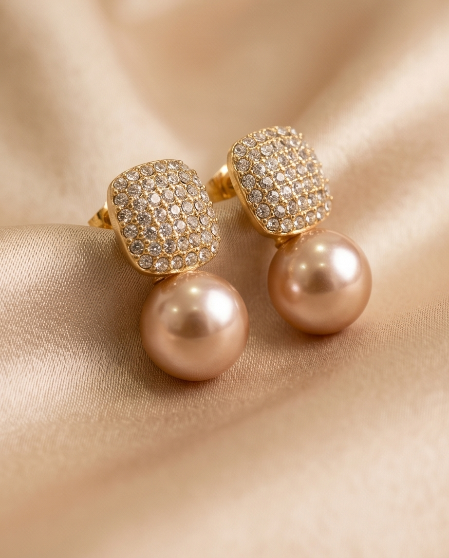 Square Champagne Pearl Earrings