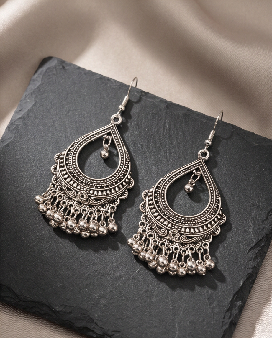 Ethnic Carved Tassel Earrings