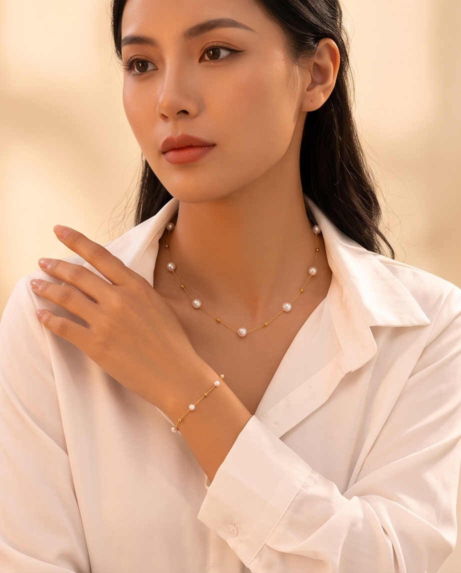 Imitation Pearl Bracelet Necklace Set