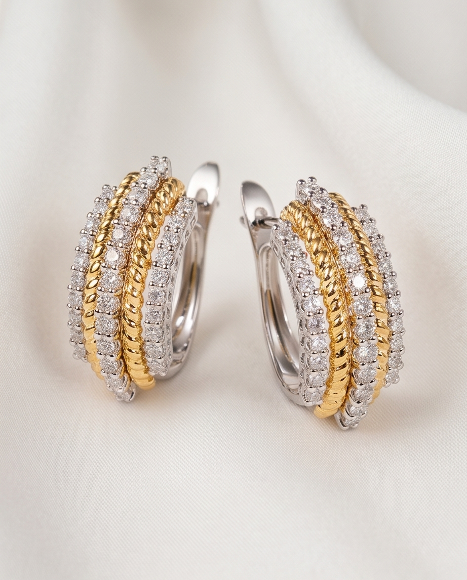 Zircon Two-Tone Earrings