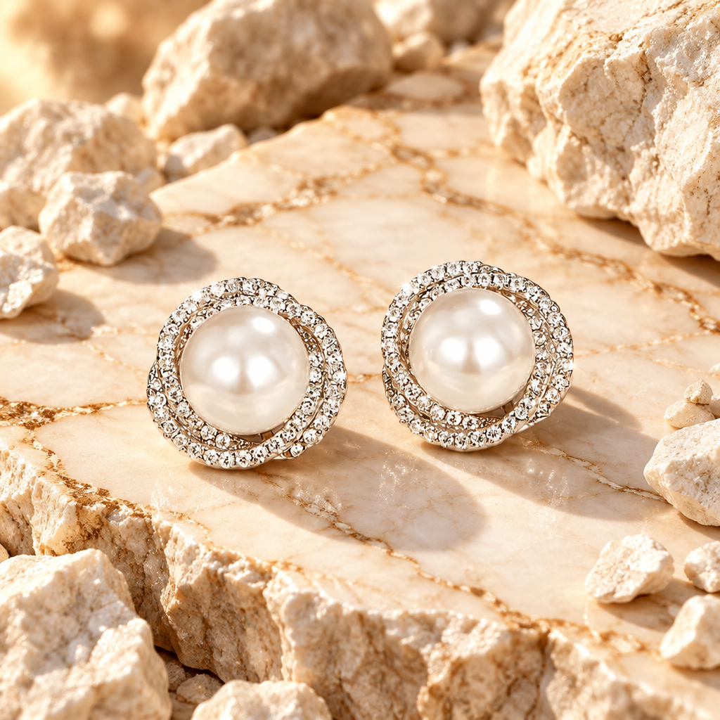 Pearl Flower Design Studs
