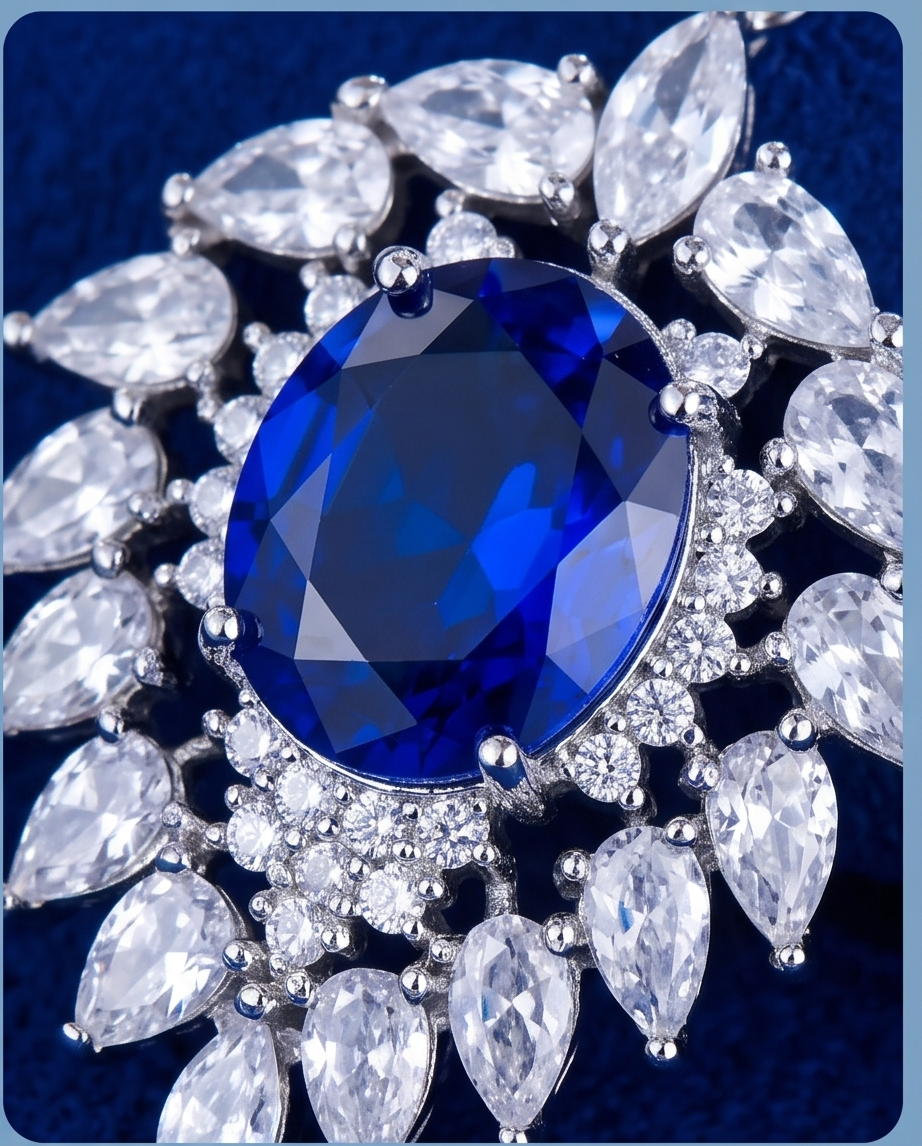Royal Blue Elegant Pendant Jewelry Set