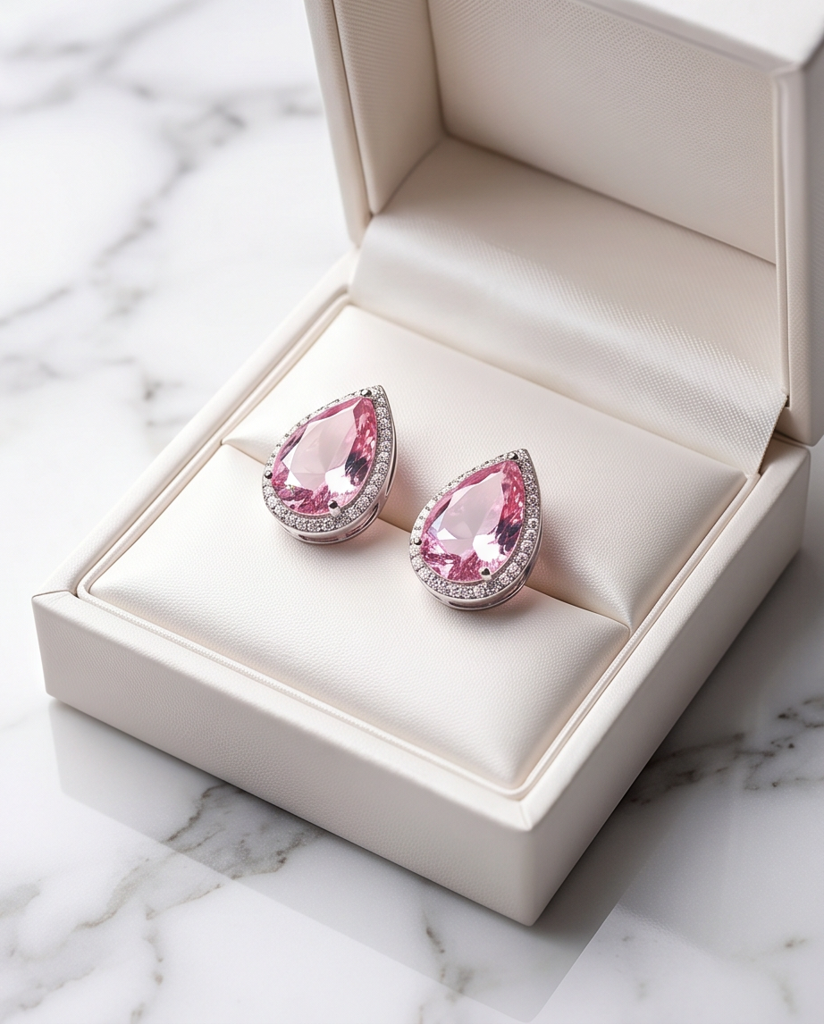 Pink Crystal Pear Earrings