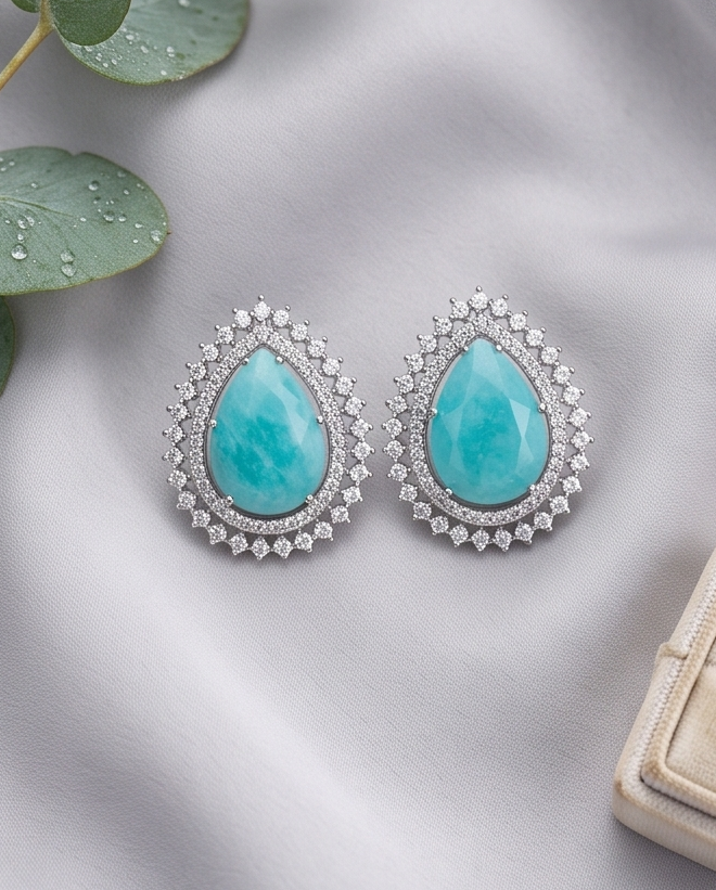 Teardrop Turquoise Cubic Zircon Earrings