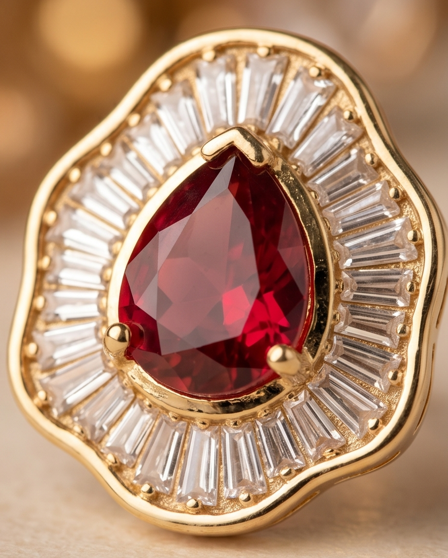 Red Ruby Stud Clip Earrings
