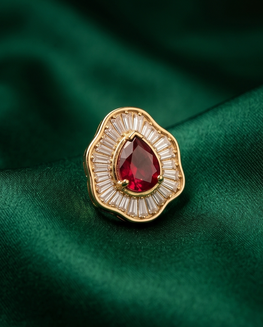 Red Ruby Stud Clip Earrings