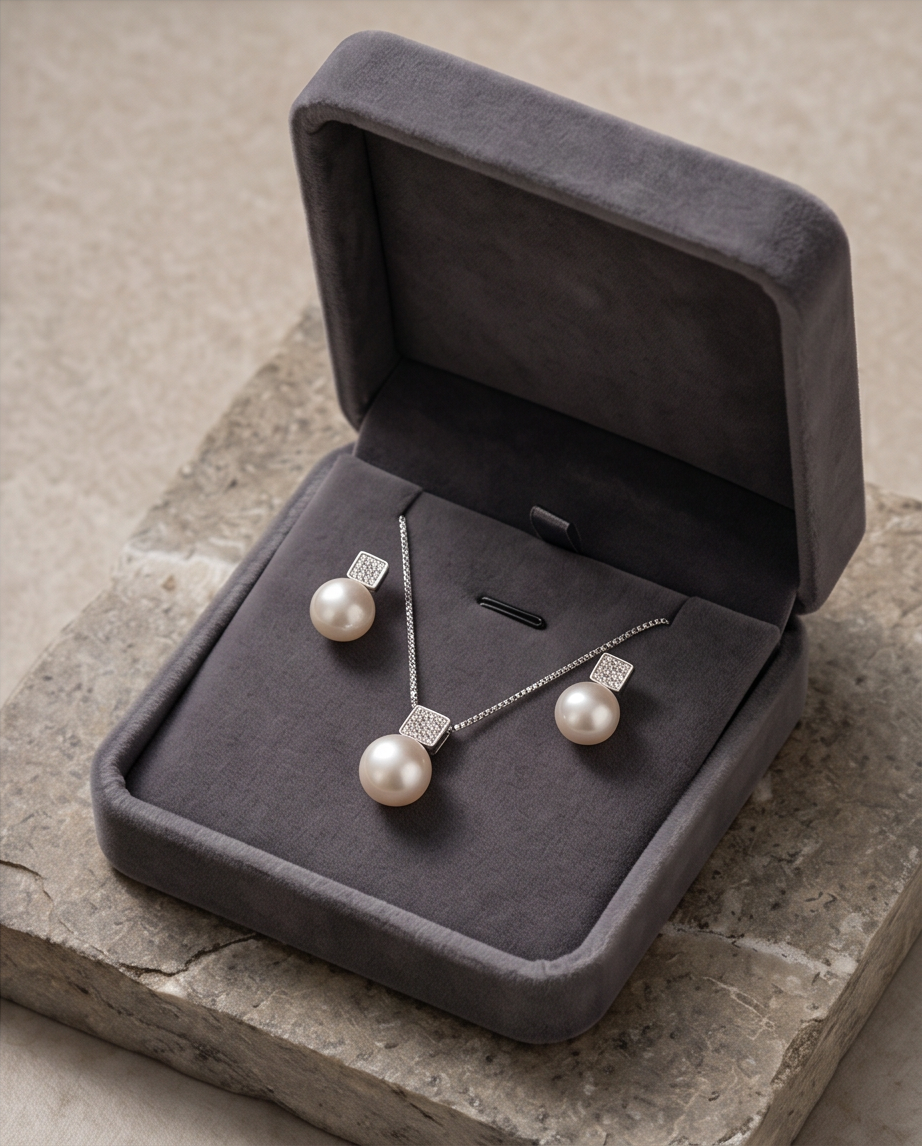 Silver and Pearl Pendant Set