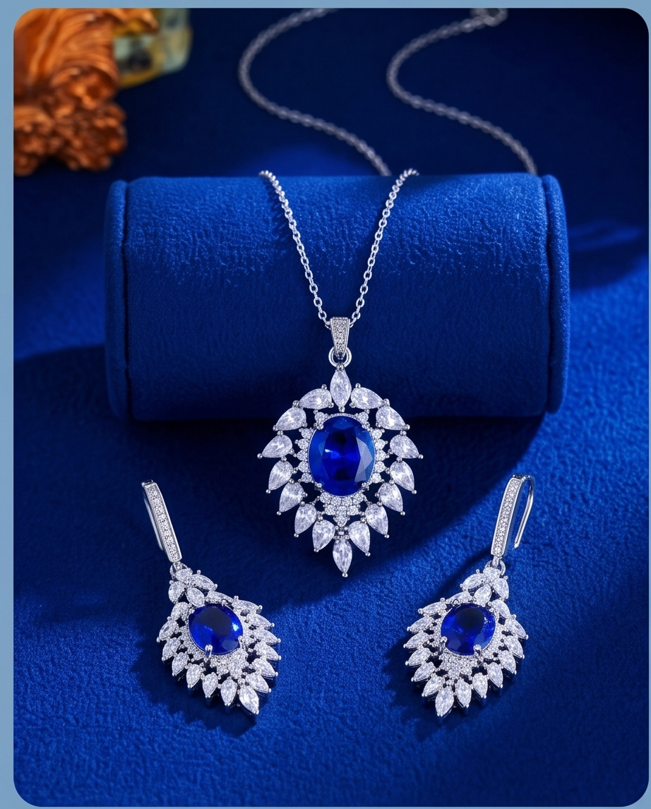 Royal Blue Elegant Pendant Jewelry Set