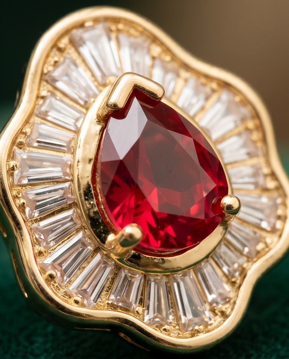 Red Ruby Stud Clip Earrings