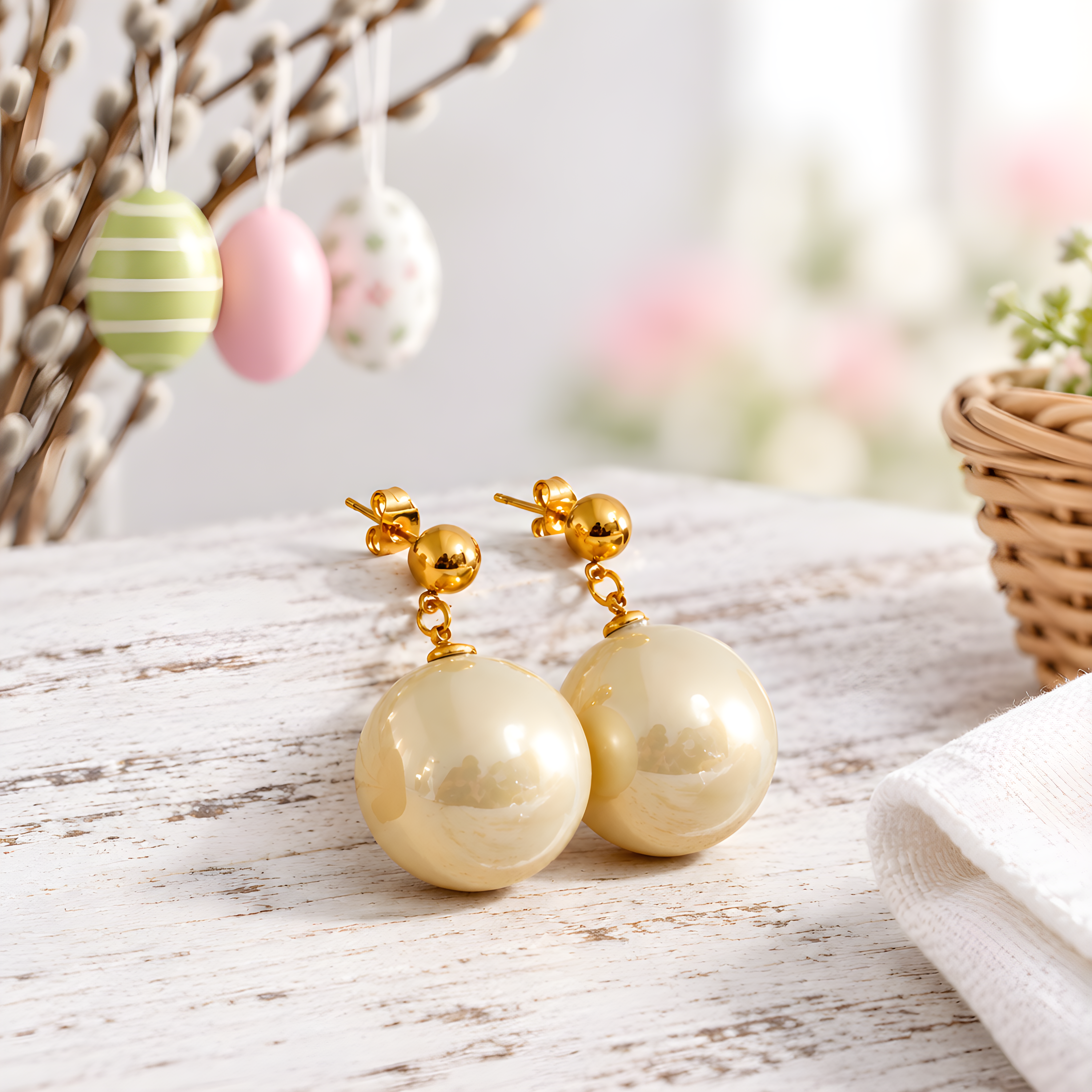 Big Pearl Gold Plated Earrings