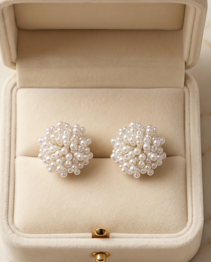 French White Pearl Stud Earrings