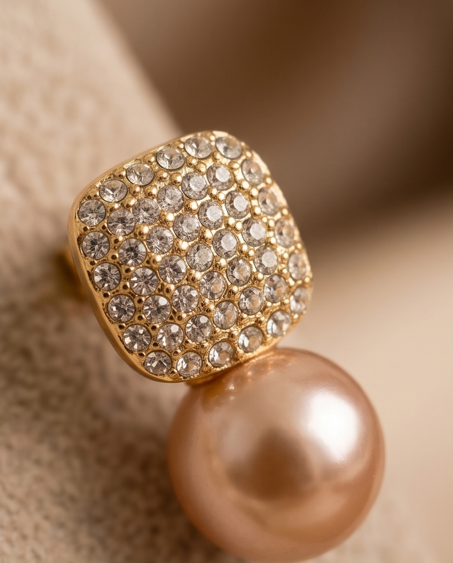 Square Champagne Pearl Earrings