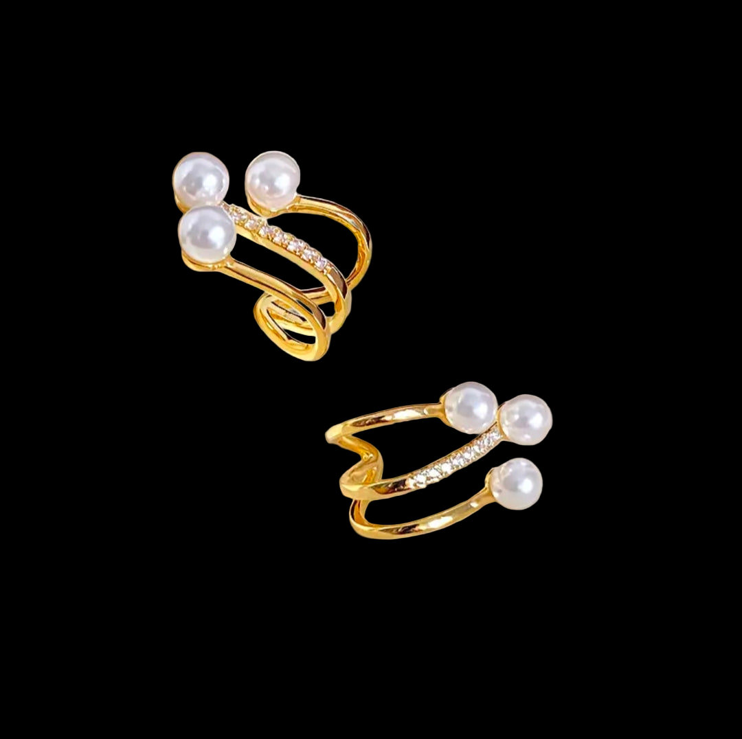 3 Pearl Gold Color Stud Earrings