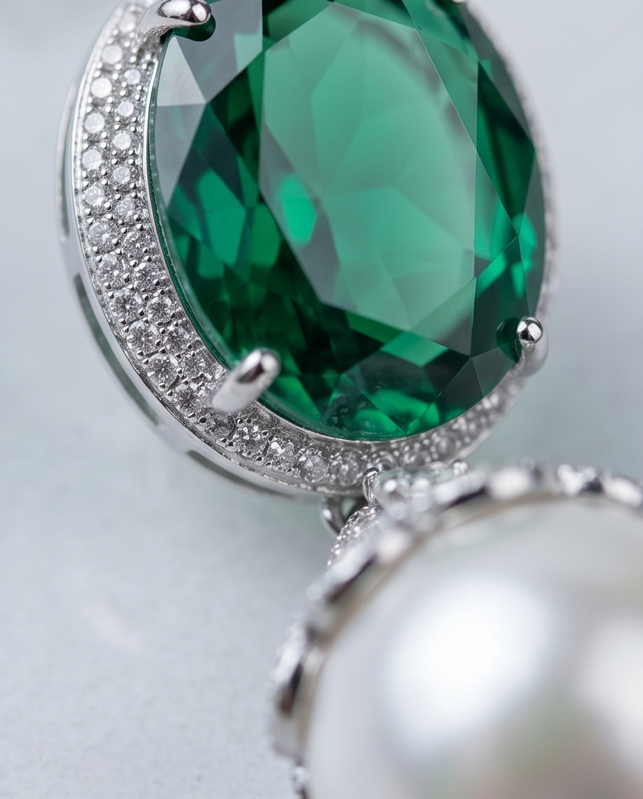 Green Crystal Imitation Pearl  Earrings