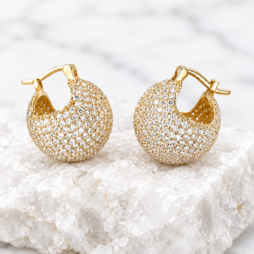 Synthetic Zirconia Spherical Earrings
