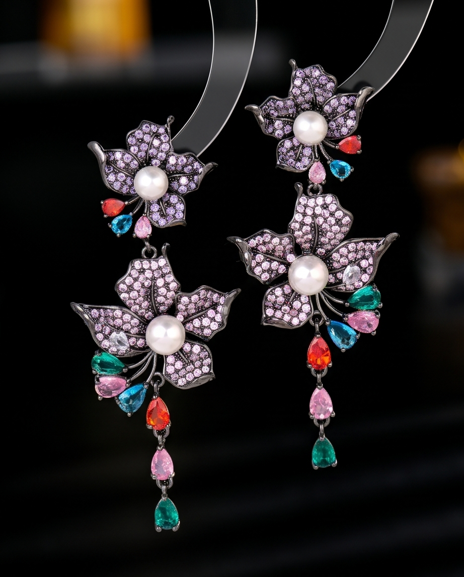 Tassel Pearl Flower Earrings