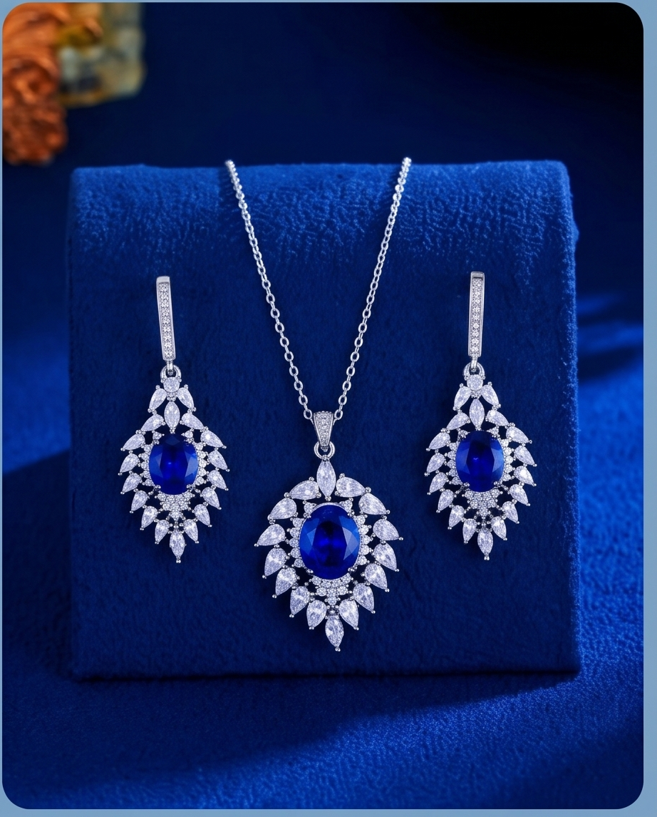 Royal Blue Elegant Pendant Jewelry Set