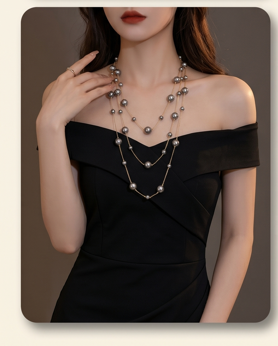 Grey Long Pearl Necklace