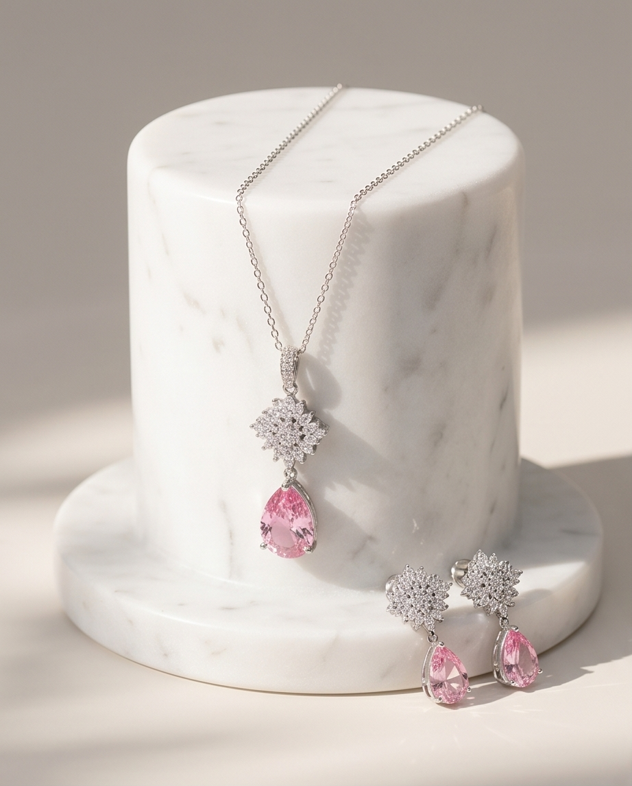 Pear Cut Cubic Zircon Pendant Set