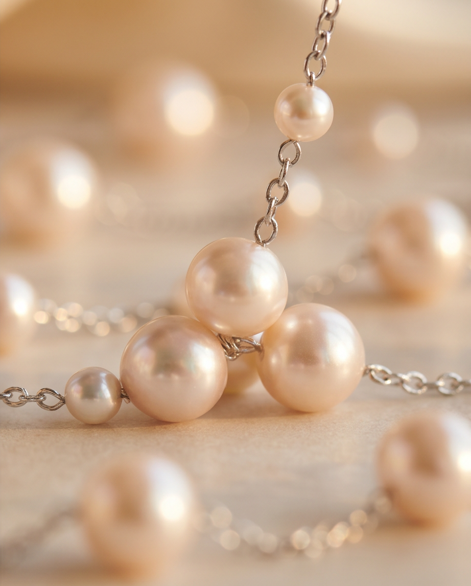 Champagne Long Pearl Necklace