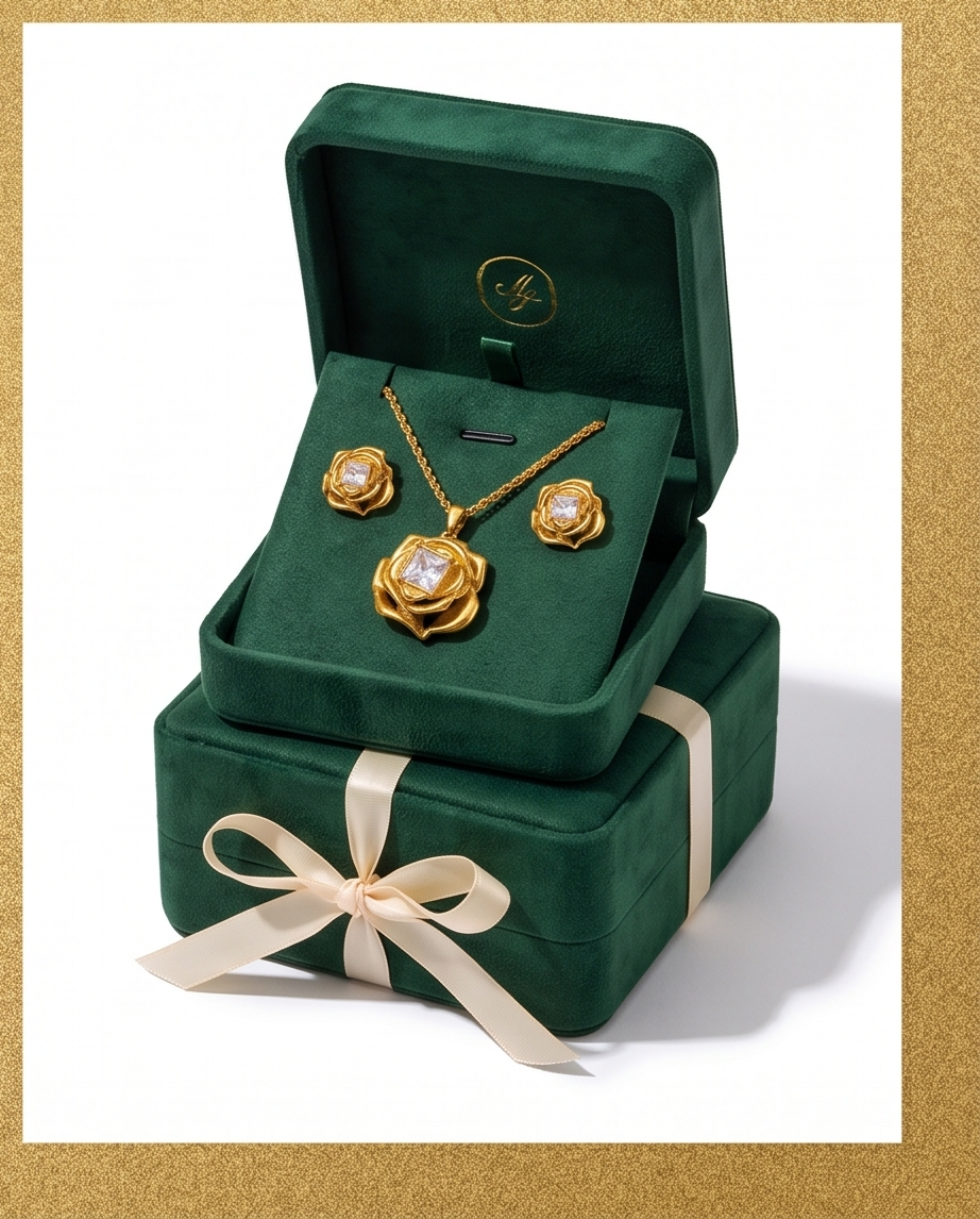 Gold Plated Rose Pendant Set