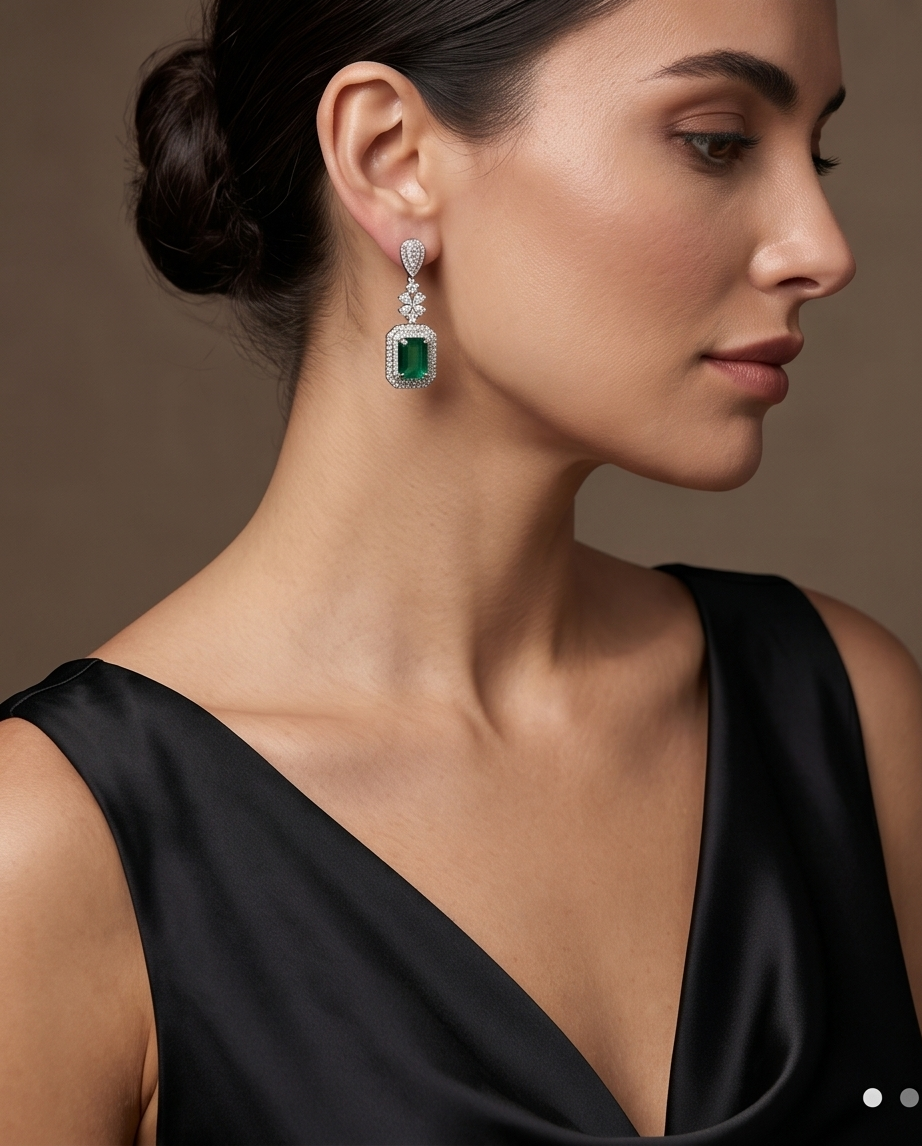Emerald Zircon Hanging Earrings