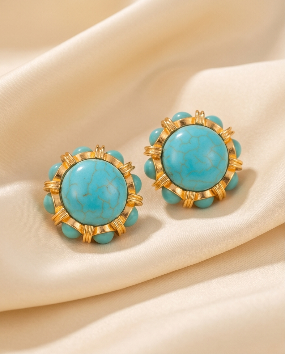 Natural Turquoise Round Earrings