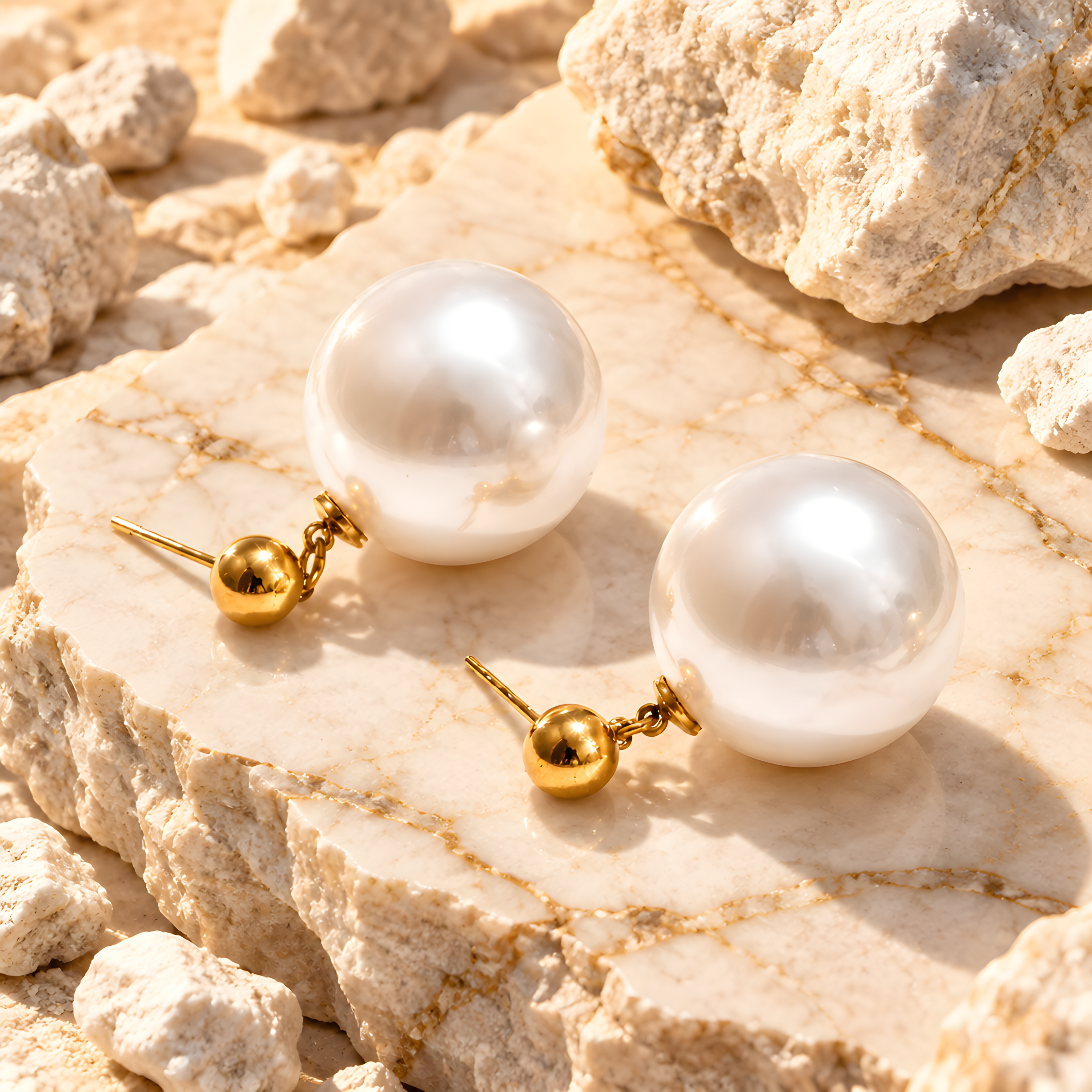 Big Pearl Gold Plated Earrings