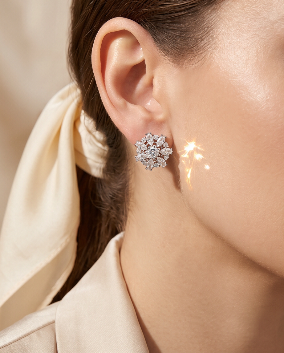 Snow-Flower Zircon Earrings
