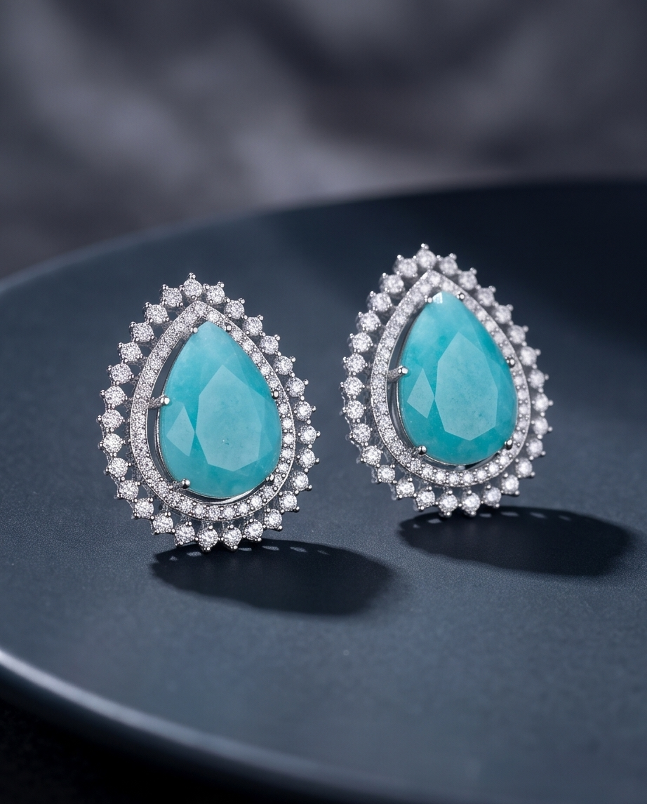 Teardrop Turquoise Cubic Zircon Earrings