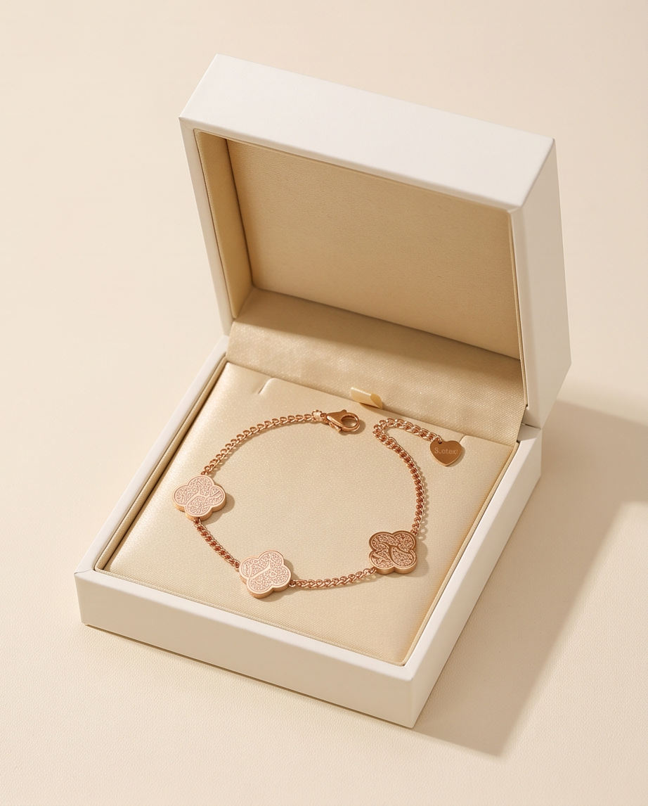 Rose Gold Calligraphy Clover Bracelets