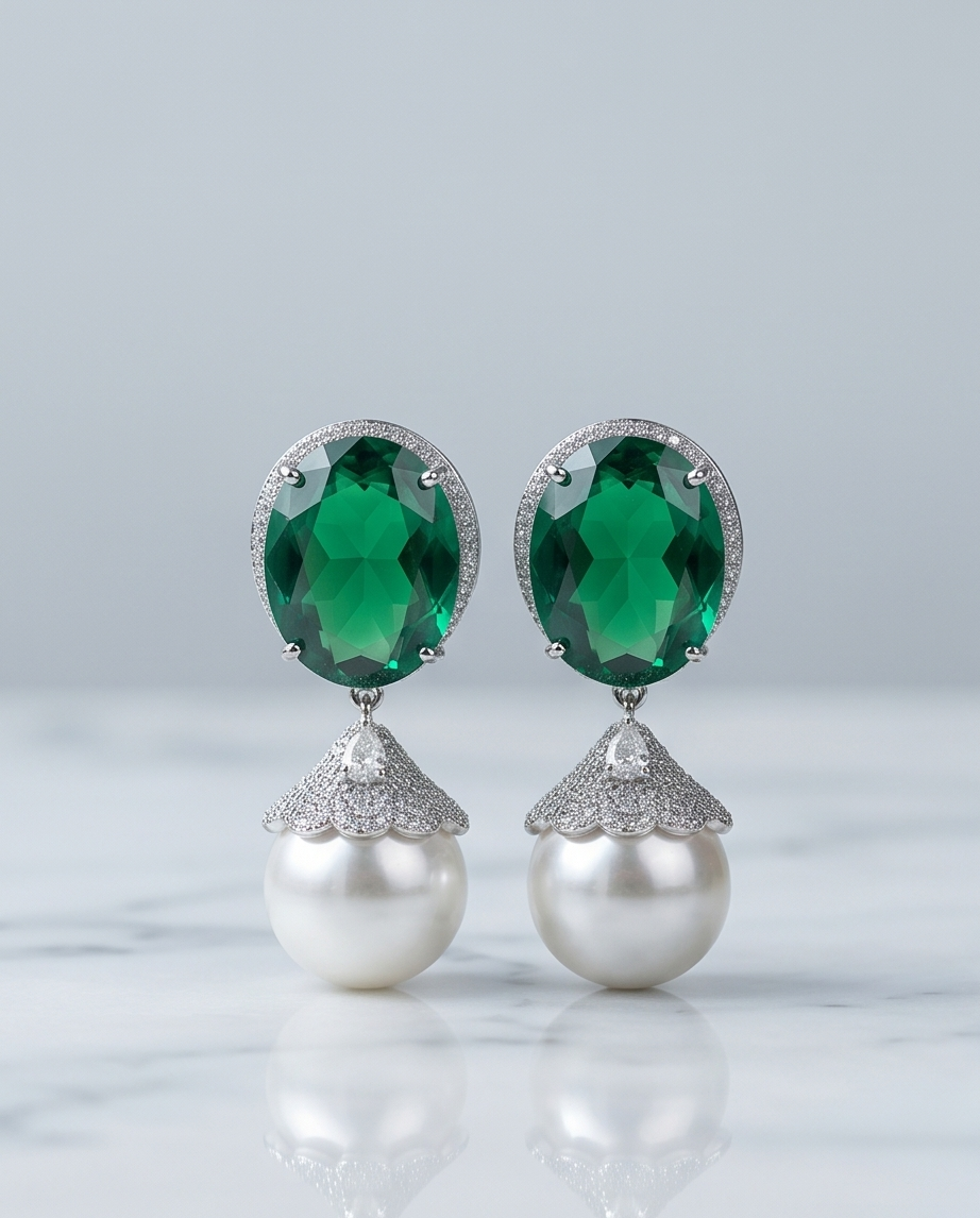 Green Crystal Imitation Pearl  Earrings