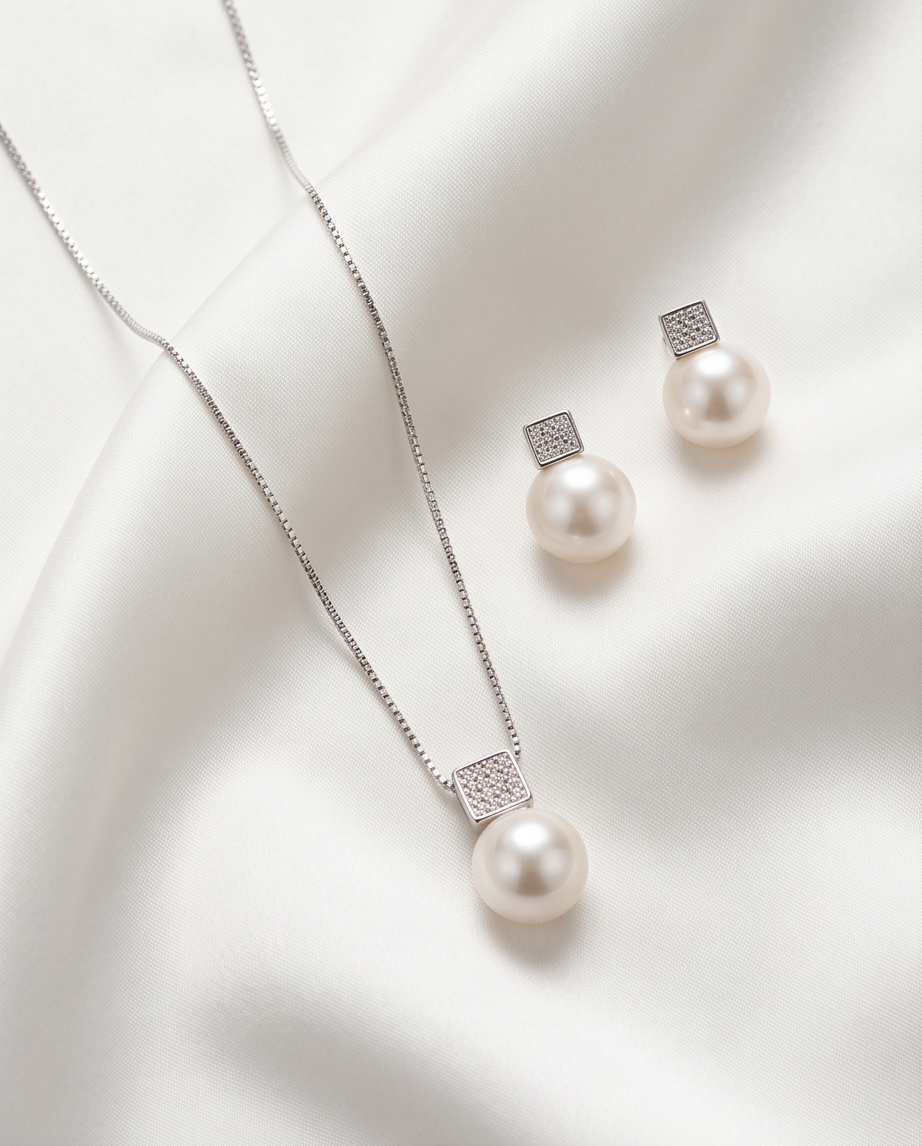 Silver and Pearl Pendant Set